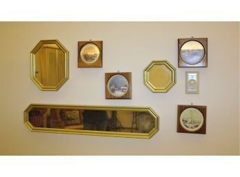 Wall Decor - 3 Mirrors And 4 Small Frame Pictures, Long One  31.5 X 6.5