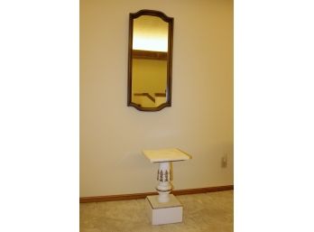 Plaster 12 Inch Square Table With Marble Top, 21' Tall, Plus Mirror 2 Ft Tall,