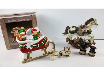 Ceramic Cookie Jar 8.5 In Tall 10 Inch Long, Rocking Horse 11 In Tall, 2 Salt And Pepper Shakers