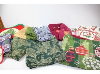 Christmas Linens Lot - Tablecloths, Runner, Towel Set