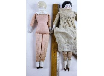 Two Small 12in Porcelain Head, Feet, Hand, Dolls With Soft Bodies