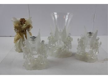 Angel Candle Holders, Vase And Treetop