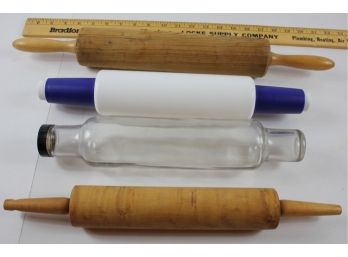 4 Rolling Pins - 2 Wooden, One Clear Glass, 1 Plastic