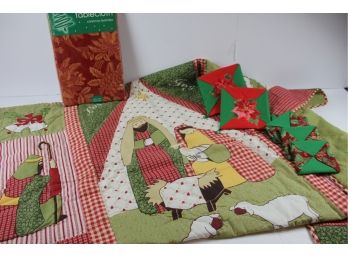 Pretty Christmas Cover, Plus New Tablecloth And Potholders And Coasters