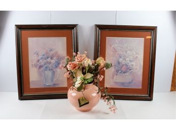 2 Framed Prints,  23 X 19 And Floral Arrangement