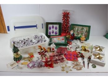 Plastic Cake Carrier With Ornaments -  Snow Globe And Lots Of Ornaments