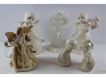 A Multitude Of Angels - Kissing Angels, Treetop Angel,  2 Playing Instruments, Lighted Angel