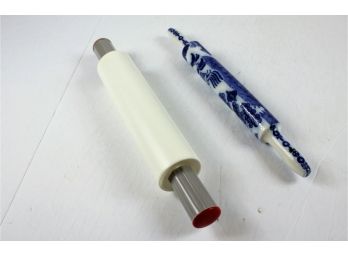2 Rolling Pins, Plastic, 1 Blue Japanese Type Print- Glass