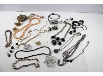 Jewelry #1 Lot- Black And Silver Plus Miscellaneous, Ring Holder