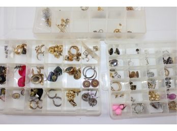 Jewelry # 7 Lot- 3 Storage Containers With Earrings And Miscellaneous