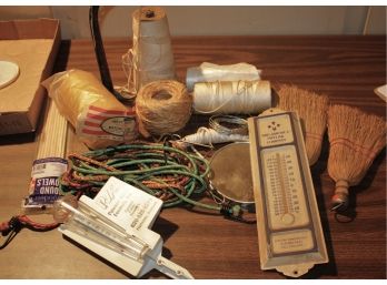 Miscellaneous Lot - Spools Of String, Twine, Nylon, Whisk Brooms Etc