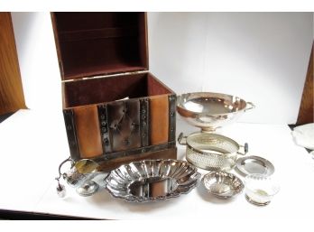 Silver Plated And Stainless Serving Pieces With Vintage Leonard Silver Plate, Sugar Scuttle With Scoop