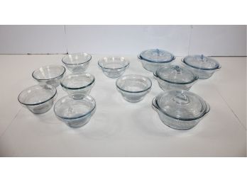 Fire King Bowl Set 4 With Lids,  7 Custard Size- Two Lids Have Small Chips, One Bowl Has Small Chip
