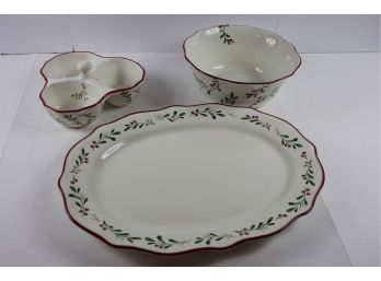Set Of 3 Christmas Holly Serving Dishes - Better Homes And Gardens Heritage Collection