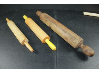 3 Rolling Pins - 1 Wood Yellow Handles, Largest Is Solid Wood