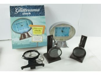 Two Hanging Magnifying Glasses, Glitterama  Clock