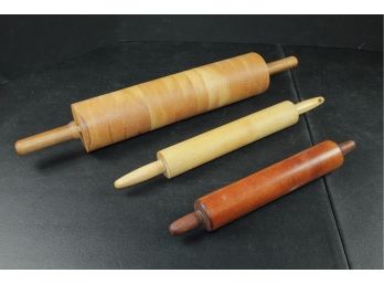 Three Wooden Rolling Pins - Largest With Wooden Rod, Two Smaller Have Metal Rod