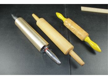 3 Rolling Pins - 1 Metal, One Wooden, One Springerle
