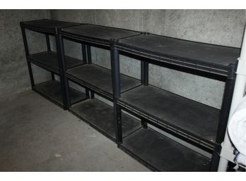 Three Sets Of Storage Shelves, Each 36 Inch Tall 24 In Wide 14in Deep
