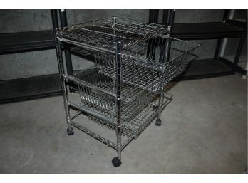 Small Wire Baskets Cart On Rollers, 27 X 19 X 15