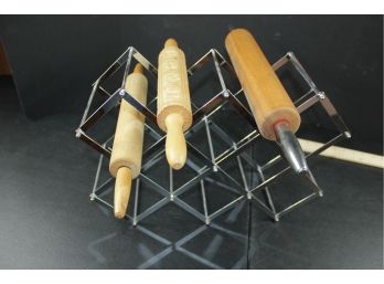 Rolling Pin Holder With Three Rolling Pins, One Is A Springerle