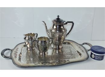 William A Rogers Platter #5915, Tray 20 X 15, 5901 Pitcher, 5903 Creamer, 5902 Sugar With No Lid