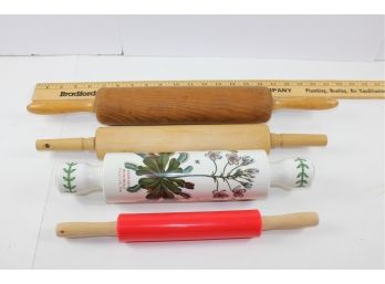 4 Rolling Pins - 2 Wooden, One Plastic, One Ceramic
