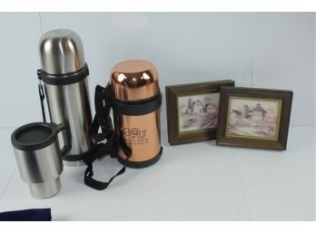 Three Nice Insulated Cups And Two Small Pictures 6.5 X 5.5