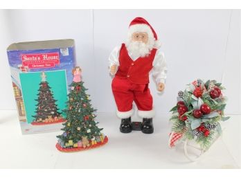 Dancing Santa, Sleigh Of Decor And Christmas Tree Figurine