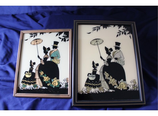 Two Vintage Reliance Butterfly Wings Effect Colonial Reverse Painting-