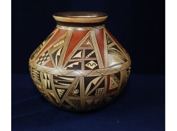 Hopi Indian Vase Painted By K. Dewakuku- 4.5 In Tall With Stand