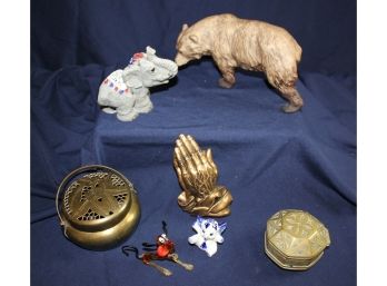 Miscellaneous Lot - 2 Brass Lidded Pots 1 Is 4 In 1 Is 3 In- Smallest Has Missing Pin In Hinge- See Description
