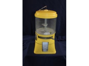Vintage Yellow Gumball Machine - 12 In Tall - Has Key In The Top