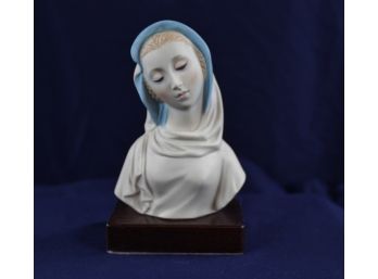 Vintage Cybis Madonna Figurine Attached On Stand 6.25 In Tall - Blue Trim On Veil