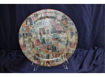 Large 12.5 Inch Plate Appears To Be Covered In Old Stamps From Around The World - Stand Not Included