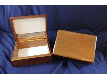 2 Wood Cigar Boxes 4 In H 7.5 W 11 D, One Has David H Clymer Engraved Emblem On Top