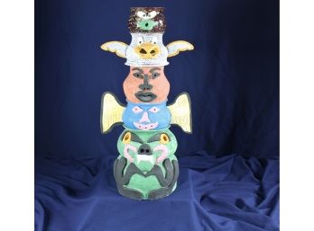 Hand-painted Pottery - Totem Pole - Hollow - 21 In Tall - 1995 Jamie Gartin On Bottom