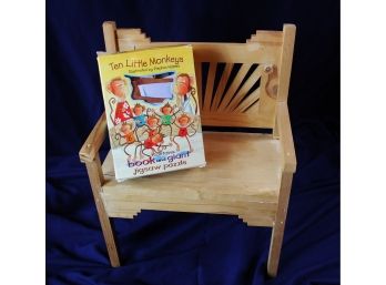 Small Wooden Decor Bench 15 In T11 Inch W 6.25 In Deep, Ten Little Monkeys Book & Giant Jigsaw Puzzle