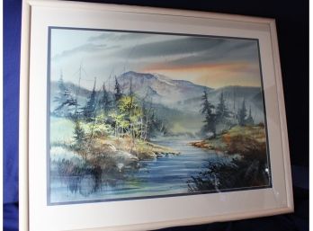 Vivid Colored Scenery Watercolor Print 32 X 26 - Nicely Framed