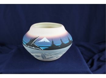 Vintage Signed Navajo Pottery Vase - Jon Dineh 7.5 Inch Diameter