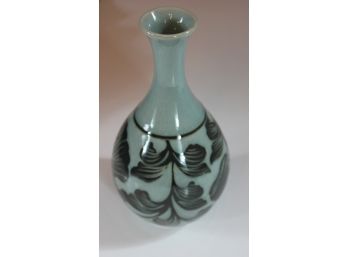 7 Inch Green Vase With Asian Markings
