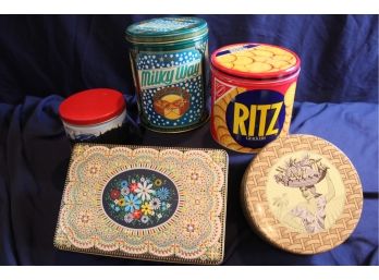 5 Tins - 1982 Ritz, Milky Way, Boy Scout, Floral Made In Belgium 10 In Wide- See Description