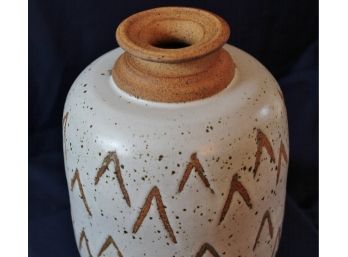 10 Inch Tall Glazed Terracotta Vase - C. W. 96 Etched On Bottom