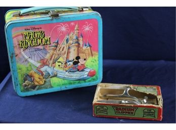 Walt Disney Magic Kingdom Metal Lunchbox With Thermos - Has Some Rust - Vintage Radium Clippers