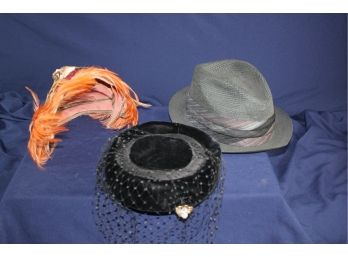 3 Vintage Hats - 2 Ladies, Black ' Miss Margo' With Veil, Men's Stetson 6 7/8 From Haberleins