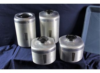 Vintage Aluminum Canister Set- Excellent Shape- Sugar, Flour, Coffee / Tea