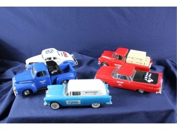 5 Wix Filters Diecast Car Banks- 1940 Ford Coupe (no Trailer) 1955 Chevy Sedan, 1955 Cameo Bank,