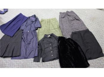 50s And 60s Women's Clothing - 6 Skirts, 2 Dressy Shirt Jackets, 1 Navy Charmode Slip