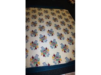 Antique Beautiful Blue Basket With Flowers Quilt,  Possibly Hand-quilted- See Description