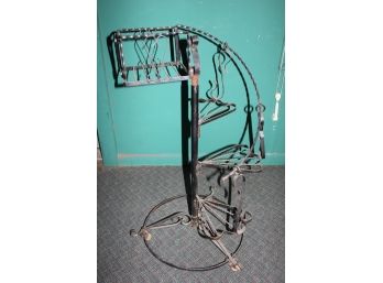 Vintage Metal Plant Stand On Rollers, Holds 4 Plants, 32.5' Tall And 22' Deep